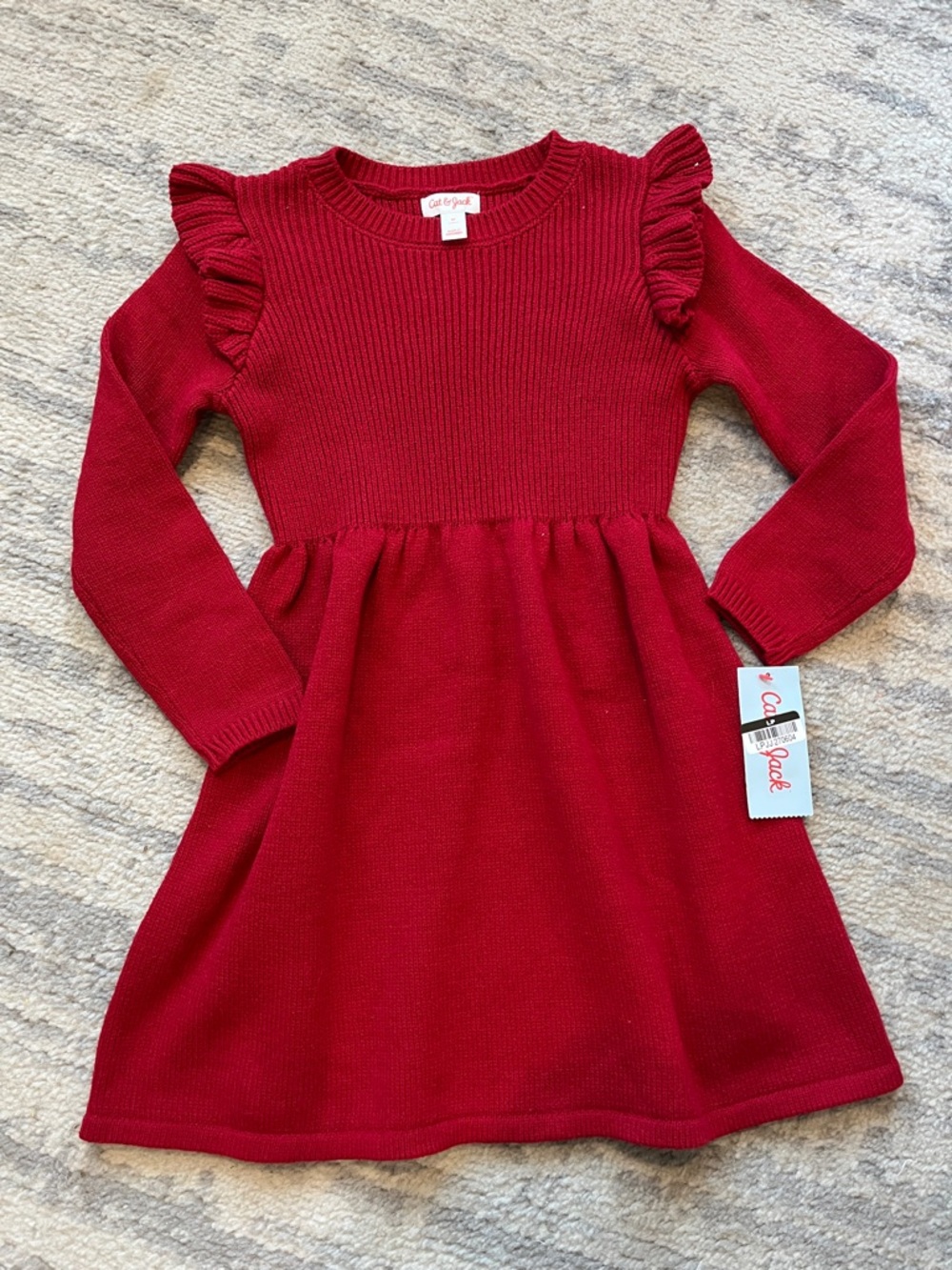 Cat & Jack Girls' Red Knit Ruffle-Shoulder Dress